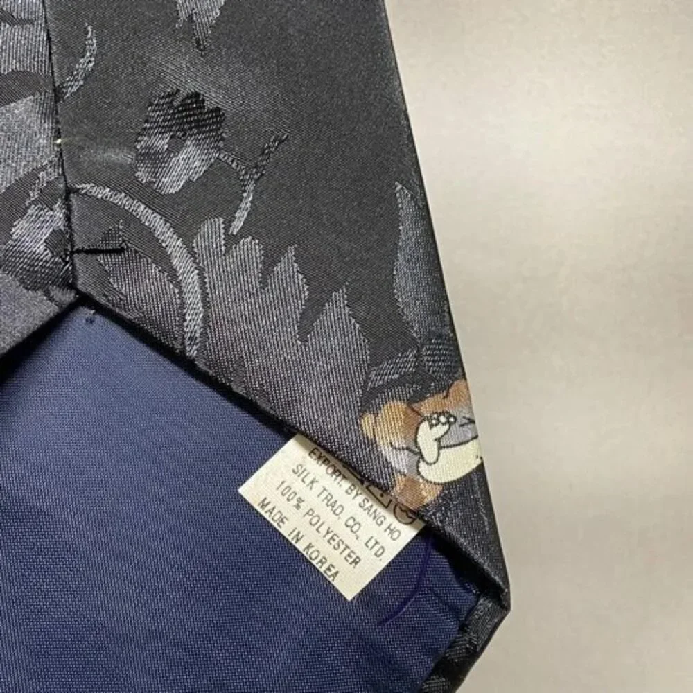 Dino Romaro Men's Silk Tie Honest Bear‎ Novelty Black Halographic Korea Handmade